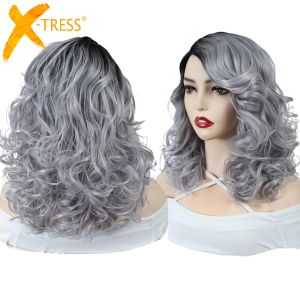 Парики XStress Lief Wave Synthetic Hairs Wigs Сторонние части безрепортизированные теплостойкие волокно с серого цвета 12 -дюймовый короткий боб парик для чернокожих женщин