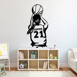 Adesivos de basquete menina decalque da parede do jardim de infância decalque da parede de basquete decalque da arte do quarto das crianças casa presente personalizado g174