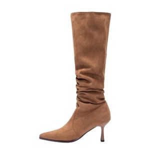 Boots New Women Suede Knee High Boots Ladies Pointed Toe Tall Boots Retro High Heels Female Autumn Winter Long Boots Plush Warm Shoes