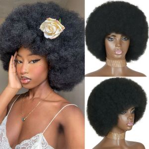 Wigs High Puff Afro Wig Short Kinky Curly Wig With Bangs Black Natural Synthetic Hair For Women Cosplay Party Dance Female Short Wigs