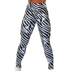 Leggings femininos Esportes de ioga calça alta cintura alta preta branca zebra feminina feminina calçada de ginástica listrada fitness pernegins elástica