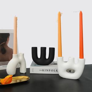 Nordic Black and White Ceramic Candle Candlestick ornaments Shooting Props Romantic Candlelight Dinner Decorations 240314