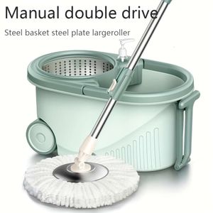 1set, Hands-free Wash Rotating Bucket Set/ Only 3 Replacement Mop Head Refill, Wet and Dry Use, Dust Removal Mop, for Hardwood, Laminate, Tile, Wooden Floor