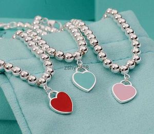 4mm 925 sterling silver love heart designer beads bracelet bangle lovely blue pink red hearts pendant tennis beaded bracelets party jewelry for women