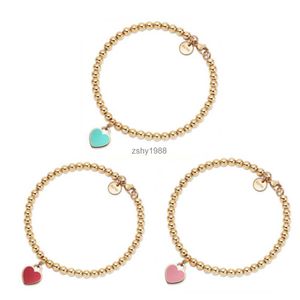 Tiffanines Designer charm Bracelets for Women 100% 925 sterling silver 18k gold-plated 4mm round bead heart-shaped enamel Bracelet New Year present fashion jewelry