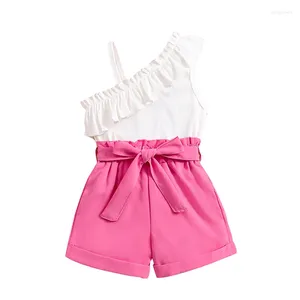 Kleidung Sets Sommer Kinder Baby Mädchen Outfit Einfarbig Rüschen Tops Und Elastische Shorts Gürtel Set Nette Kleidung