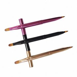 3 pezzi Pennello per labbra a doppia estremità Ccealer Rossetto retrattile Pennello per liner Trucco Golden Purple Black U1nN #