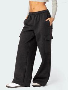 Calças femininas femininas s causal cordão cintura alta baggy em linha reta perna larga sweatpants yoga cintura cor sólida calças soltas com