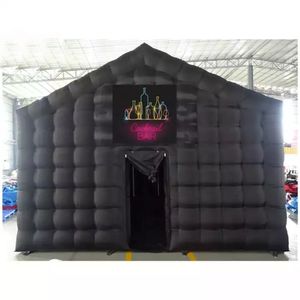 8x8x4mh (26.2x26.2x13.4ft) Giant Custom Portable Black Inklatable Nightclub Cube Party Bar Tent Lighting Night Club för Disco Wedding Event med Blower