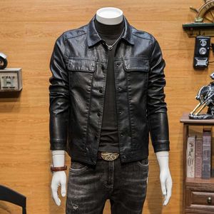 Haining Lederjacke für Herren Frühling und Herbst, neuer trendiger, schmaler, kurzer, lässiger PU-Mantel mit Stehkragen