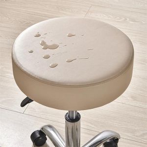 Chair Covers 1pc Waterproof Round Stool Seat Cover With Elastic Bands Slipcover For Swivel Barstool Washable PU Leather Cushion