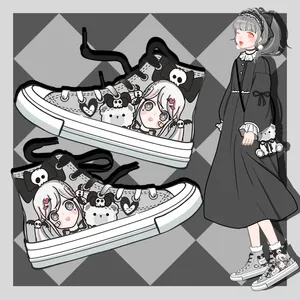 Scarpe casual Amy e Michael Design originale Kawaii Lolita Girls Tela dipinta a mano Studenti Sneakers alte da donna vulcanizzata