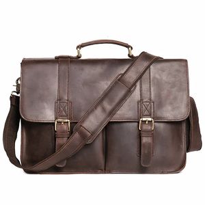 Natural Leather Mens Dark Brown Portfölj Vintage Portfolio Handväska Fashion Satchel Messenger Bag Office Laptop Bag For Men 240309