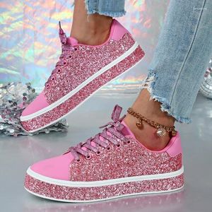 Casual Shoes Spring Pink Vulcanized Slip On Bling Platform Sneakers Women 2024 Fashion Comfort Outdoors Walking Lace-up