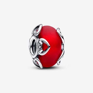 Frosted Red Murano Glass & Hearts Charm Pandoras 925 Sterling Silver Luxury Charm Set Bracelet Making Beads charms Designer Necklace Pendant Original Box Gift