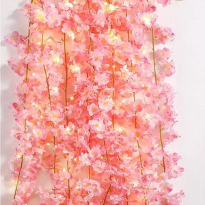 180 cm konstgjorda blommor med LED -lampor Cherry Blossom Sakura Garland Wedding Arch Garden Backdrop Home Party Decor Fake Plants 240321