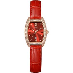 Relogio Feminino Switzerland I W Luxury Red Womens Wristwatch Sapphire Calendor Waterproof Leather Band Diamond Watch for Women 240318