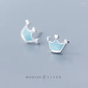 Stud Earrings MODIAN Blue Enamel Lovely Crown Hearts For Women Fashion 925 Sterling Silver Anti-Allergy Ear Studs Fine Jewelry