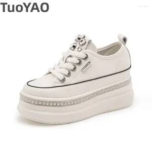 Casual Schuhe 8cm Strass Plattform Keil Frühling Vulkanisieren Walking Turnschuhe Chunky Herbst Echtes Leder Frauen Mode