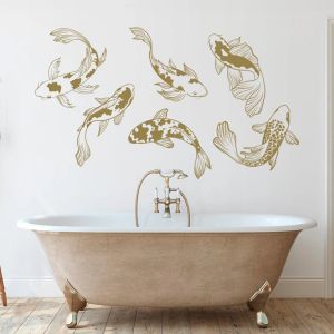 Adesivos conjunto de 6 peixes koi estilo japonês adesivo de parede vinil decoração para casa quarto sala estar decalques pesca housewarming presente mural 4775