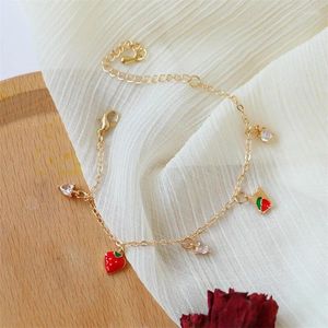 Link Bracelets Korean Simple Girl Strawberry Bracelet And Sweet Love Zircon Small Fresh Student Friendly Gift