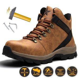Boots Autumn Work Shoes CE Steel ToeCap Man AntiSmashing Man Working Safety Boots For Men Black Comfortable Hiking Safety Sport Shoes