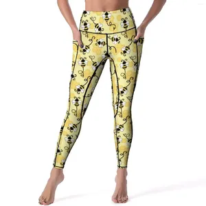 Leggings femininos bonitos abelhas pequenas desenhos animados estampa animal treino academia yoga calças cintura alta casual leggins estiramento design calças esportivas xxl