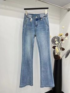 2024 Blue Free Frakt Straight Loose Beading Rhinestone Denim Women's Jeans Designer Women's Denim Pants 3245