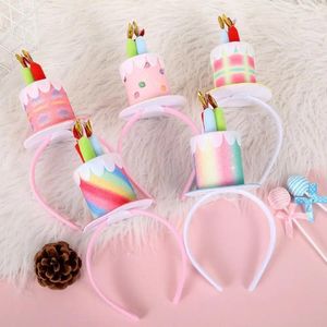 Hår tillbehör lycklig födelsedag hårband söt tårta koreansk stil pannband färgglada ljus kvinnor hoop po props