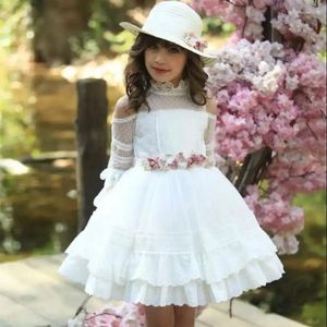 Abiti da ragazza BABYONLINE Abito elegante a fiori Principessa Collo alto Corpetto in pizzo con gonna soffice Abito da ballo Festa di nozze Junior Bridemini