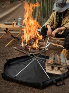 MAT Fire Pit Fireproof Mat Hexagonal foldble vedpåse Ember Mat Heat Motent Pad With Hanger Ear för utomhuspicknickgrill