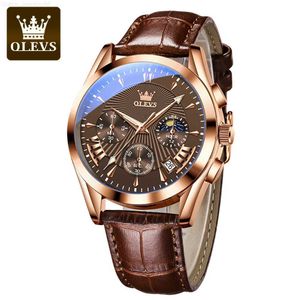 Olevs 2876 Casual Men Watch Golden Men Zegarwatch Luksusowe świetliste kwarc zegarek Business Classic Fashion Watch Prezent dla mężczyzn