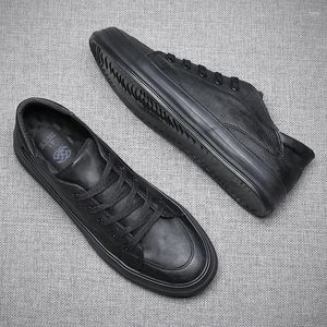 Casual Shoes 2024 Spring Men Vulcanize British Style Platform Sewing Autumn PU Leather Flats Black Gray Coffee S9273