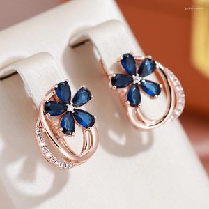 Dangle Earrings JULYDREAM Geometric Blue Zircon Flower Clip For Women Trendy 585 Gold Color Fashion Vintage Jewelry Party Accessories