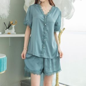 Pijamas Kobiety Kobietowe spodnie Kobiety Ice Silk Suit Silk Silk Pajamas Cienki Bud Silk Sleeping Home Suit Firma Sleepar