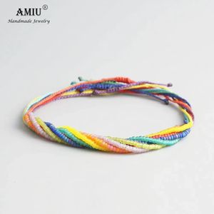 2023 AMIU Handgemachtes Perlenarmband Schöne Regenbogenfarbe Wachsfaden Seil Armbänder Armreifen Für Frauen Männer Rocailles 240315