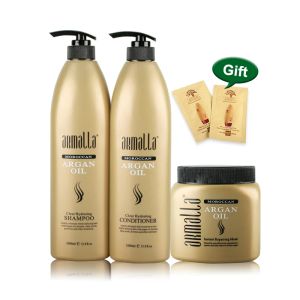 Conjuntos Armalla 1000ml Óleo de Argan Marroquino Profissional Natural Shampoo Condicionador 500ml Máscara de Cabelo Reparação Hidratante Dano Cuidados com o Cabelo