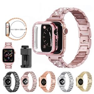 For Watch Band 42mm 38mm 40mm 44mm Women Diamond StrapCase For iWatch SE Series 7 6 5 4 3 Se Stainless Steel Bracelet 240311