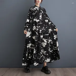 Vestidos casuais Superaen 2024 Primavera e outono estilo coreano Loue Ocidental Impresso Western Retro Long Shirt Dress