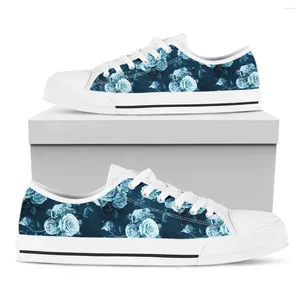 Scarpe casual BKQU Vintage Blue Rose Flower Stampa Donna Lace Up Low Top Canvas Autunno Primavera vulcanizzata Comode scarpe da ginnastica 2024