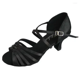 Dansskor Elisha Shoe Anpassad häl Kvinnor Salsa Latin Open Toe Ballroom Party Soft Sole Black Dancing