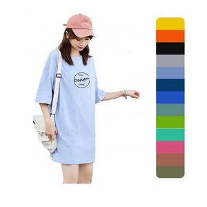 Casual Solid Color Drop Shoulder Round Collar Womens Plus Size Long Dress T Shirts Loose Fit Custom Long T Shirts For Women
