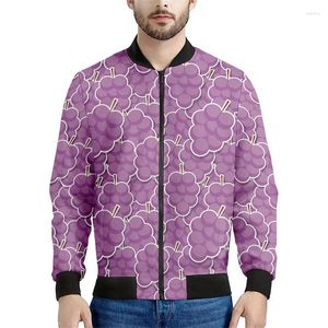 Men's Jackets Colorful Grape Graphic Zipper Men 3d Printed Fruit Coat Tops Street Casual Zip Up Jacket Long Sleeve Bomber Sweatshirt