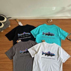 Patagoni T-shirt Designer Oryginalna Kolekcja koszulki damskiej Womens Flying Fish Print Wszechstronny trend krótkie rękodzie