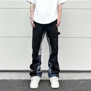 Hip Hop Contrast Kolor Speckled Ink Farba Mikro Flase Dżinsy dla mężczyzn proste workowate Y2K Dżinsowe Spodnie Owwrotne Cargos 240323