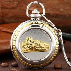 Pocket Watches Luxury Pocket Golden Steam Train/Fly Design Snake Type Chain Pocket Gift Men Classic Style Roman Numerals Dial L240322