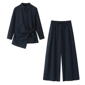 UNIZERA 2023 AutumnWinter Product Womens Fashion Casual Double breasted Poplin Shirt Wide Leg Trouser Set 240315