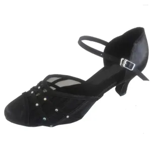 Dance Shoes Customized Heel Women's Black Color Closed Toe Ballroom Indoor Social Party Modern Latin Salsa With Rhinestones