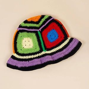 Berets Womens Crochet Knit Bucket Hats Cute Handmade Fisherman Casual Multicolor Beach Boho Beanie Caps
