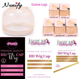 Hårnät Custom Logo Pay Packaging för HD Wig Cap Ultra Thin Stocking Cap för Wig Private Label Packaging Mesh Lace Hairnet 50/100packs